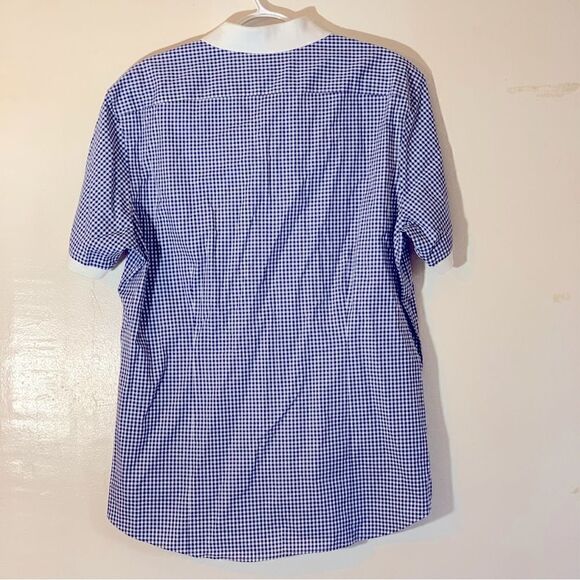 Michael Kors Slim Fit Blouse Blue White Check Collared & Fitted Sz Large - Picture 4 of 6